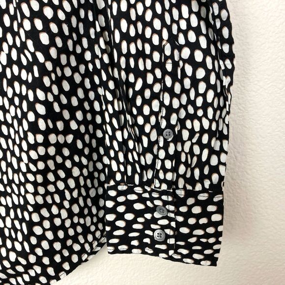 J. Crew Button Front Blouse Size S Black White Brown Pocket Stretch Office - Picture 4 of 6